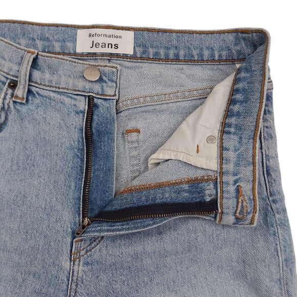 Reformation Liza High Rise Straight Jean Womens 26 Blue Crete Destroyed Wash - Picture 3 of 12